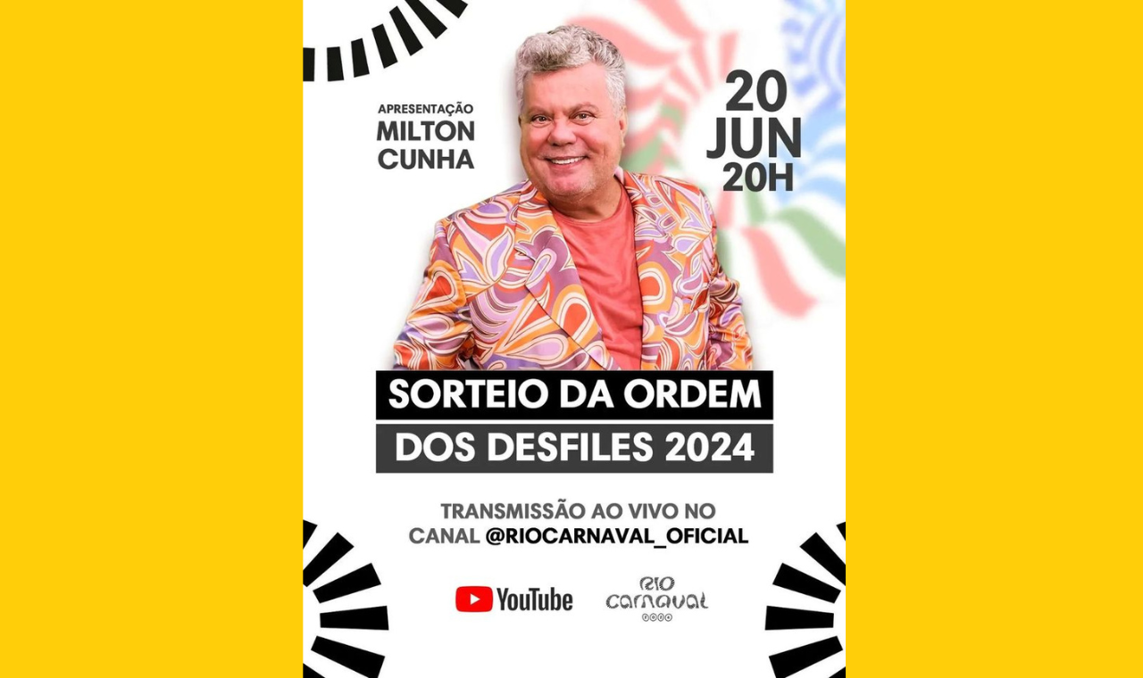 Rio Carnaval transmitirá ao vivo sorteio da ordem dos desfiles.